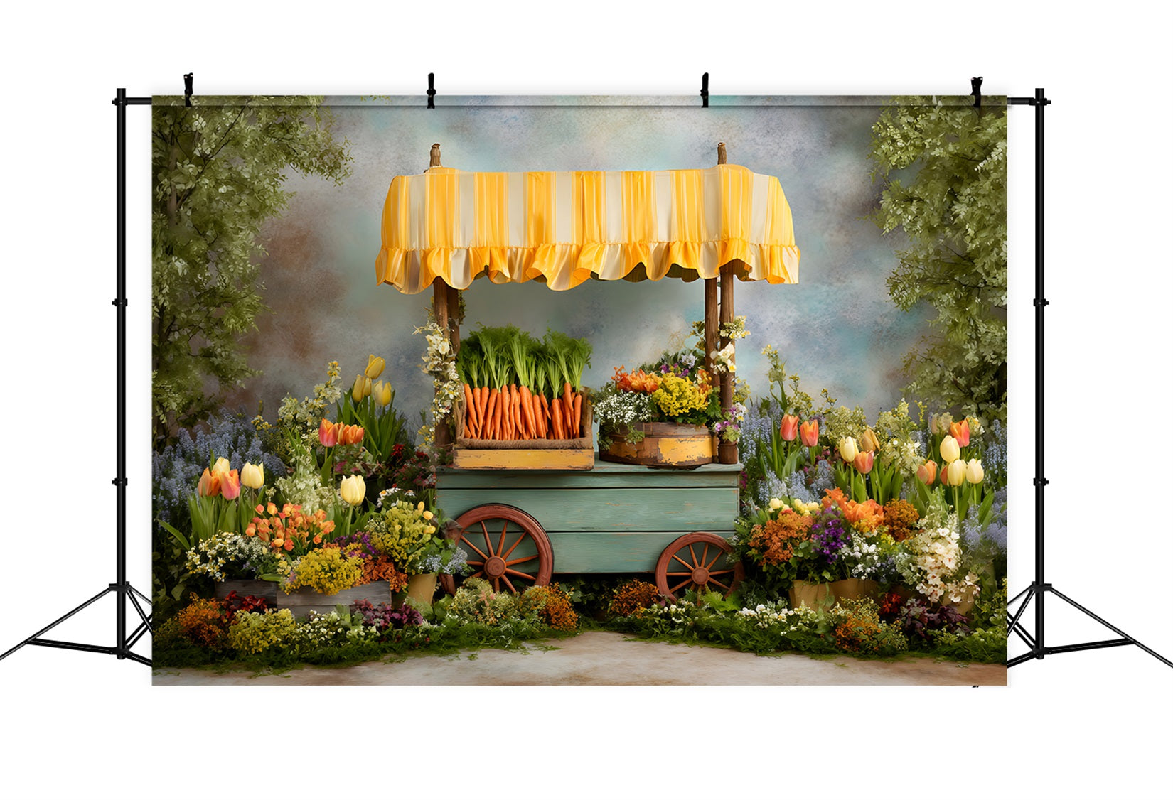 Toile de fond Photo Pâques Chariot Coloré Fleurs Printemps Par Magali