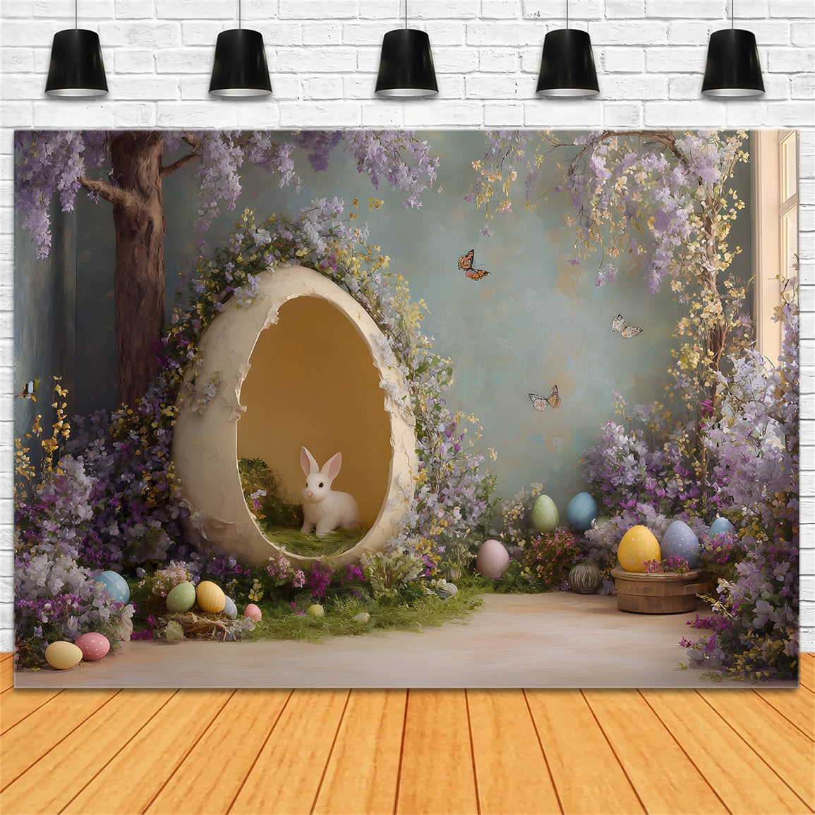 Fond Studio Pâques Lapin Œuf Fleurs Violettes Par Magali