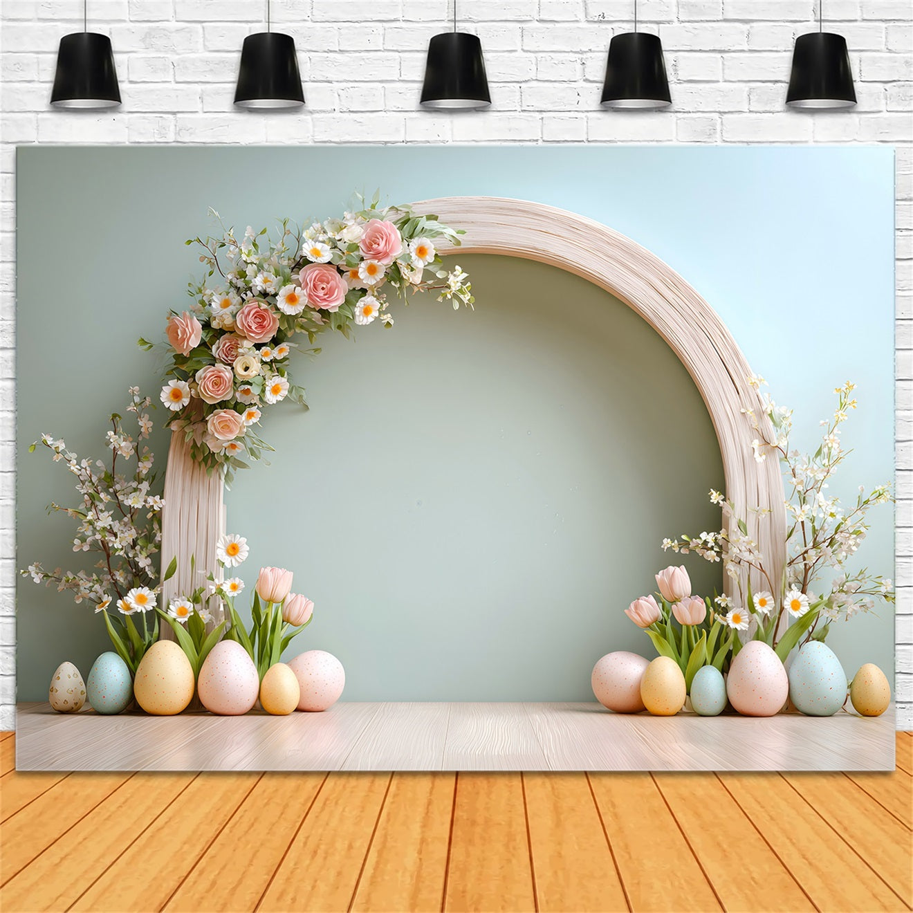 Toile de fond Photo Pâques Arche Roses Tulipees Marguerites Par Magali