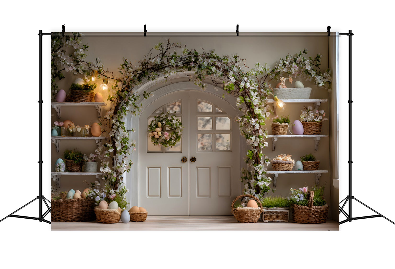 Fond Studio Pâques Étagères Florales Œufs Par Magali