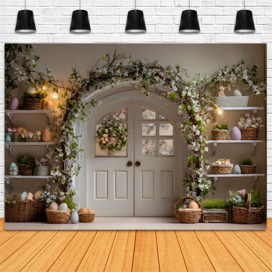 Fond Studio Pâques Étagères Florales Œufs Par Magali