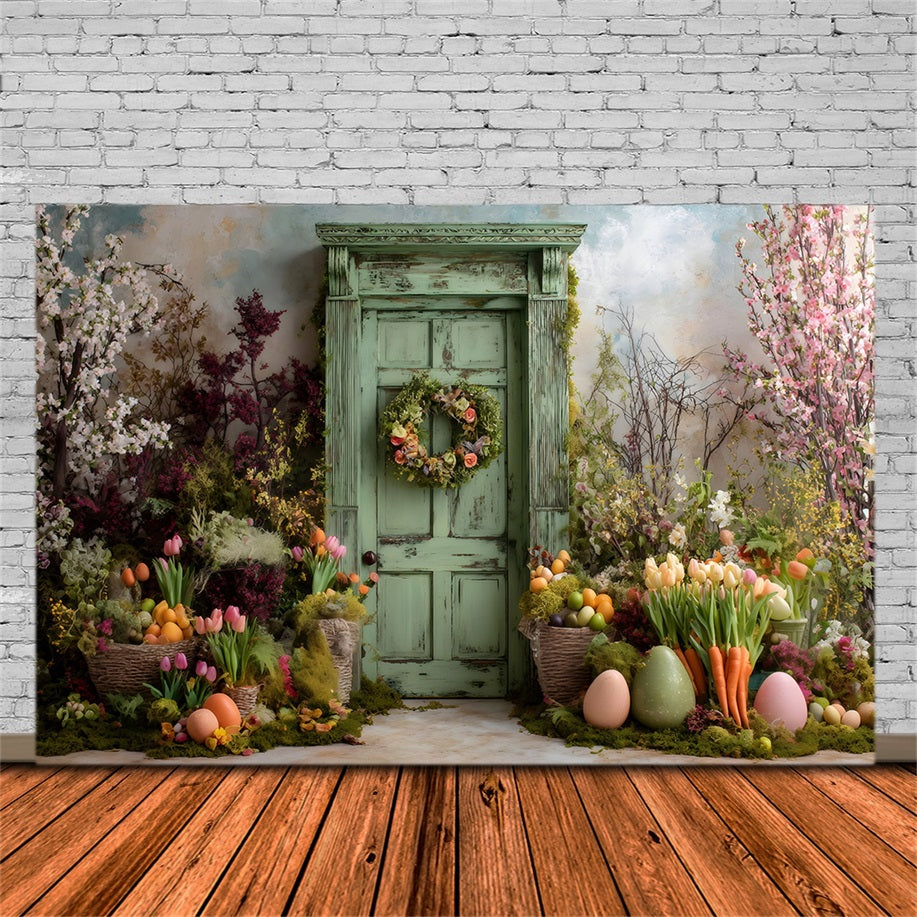 Toile de fond Photo Pâques Porte Verte Fleurs Moussues Par Magali