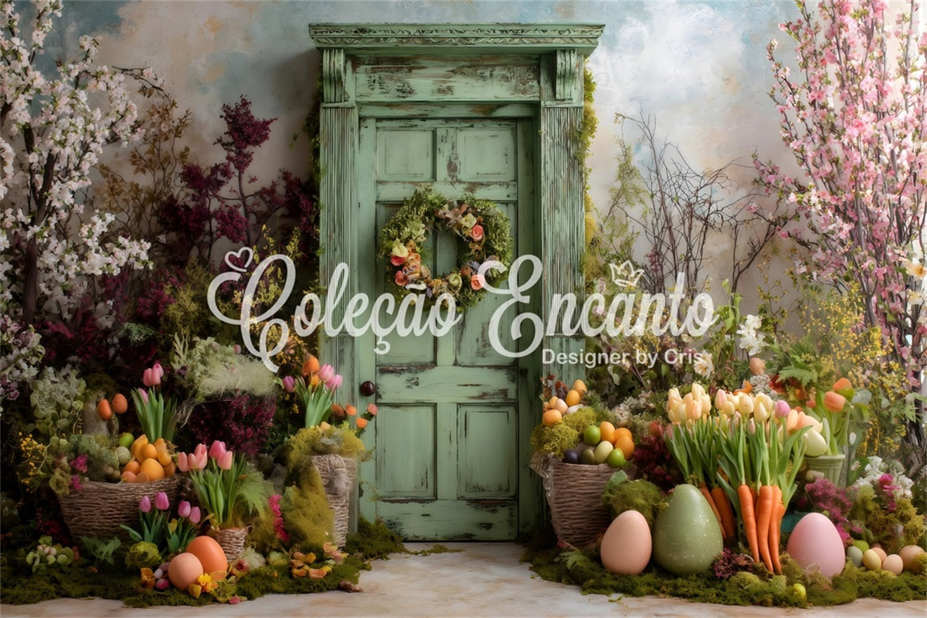 Toile de fond Photo Pâques Porte Verte Fleurs Moussues Par Magali