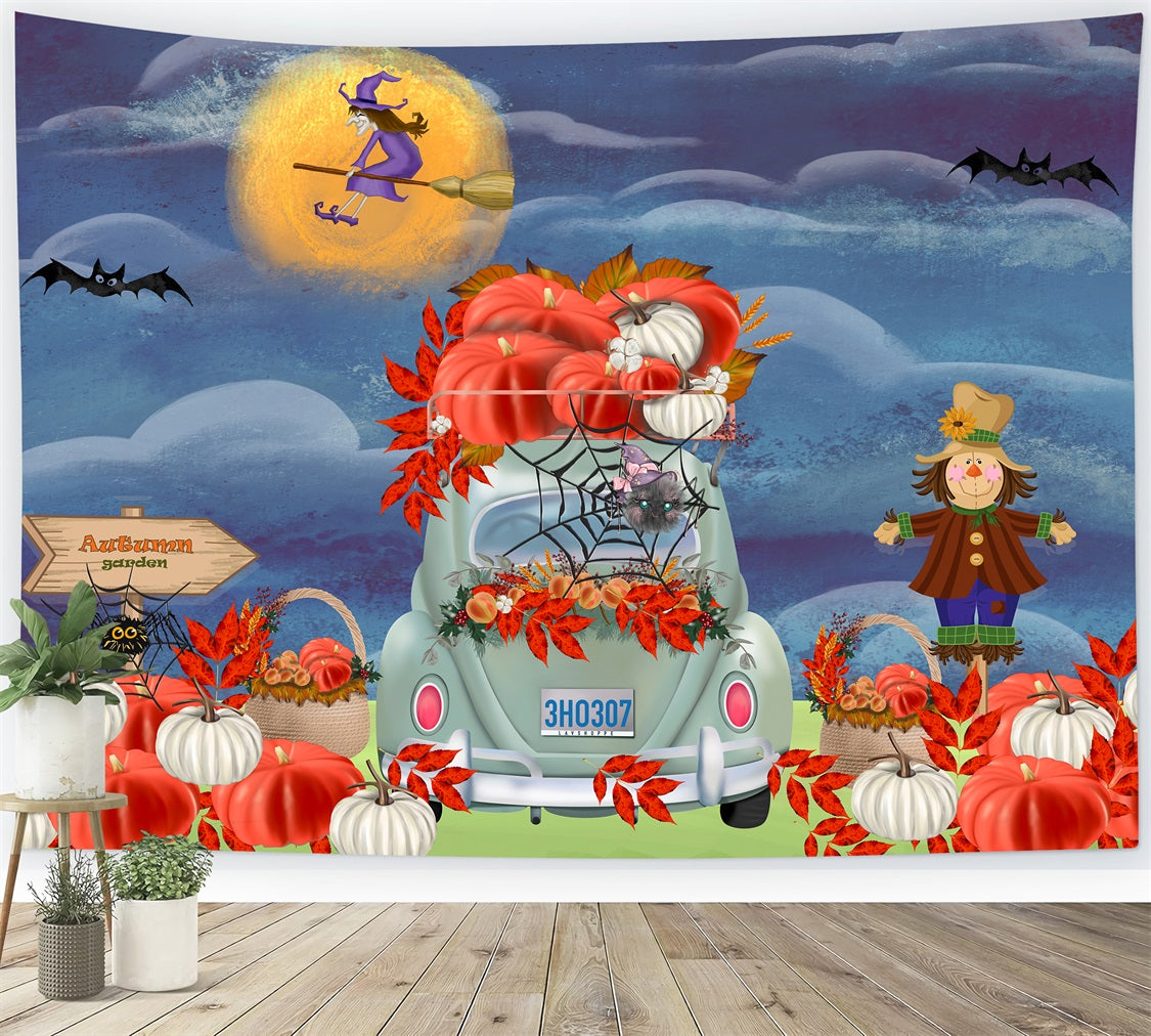 Toile de fond Photo Nouveau-né Voiture Citrouille Automne Lune Des Moissons Par Magali