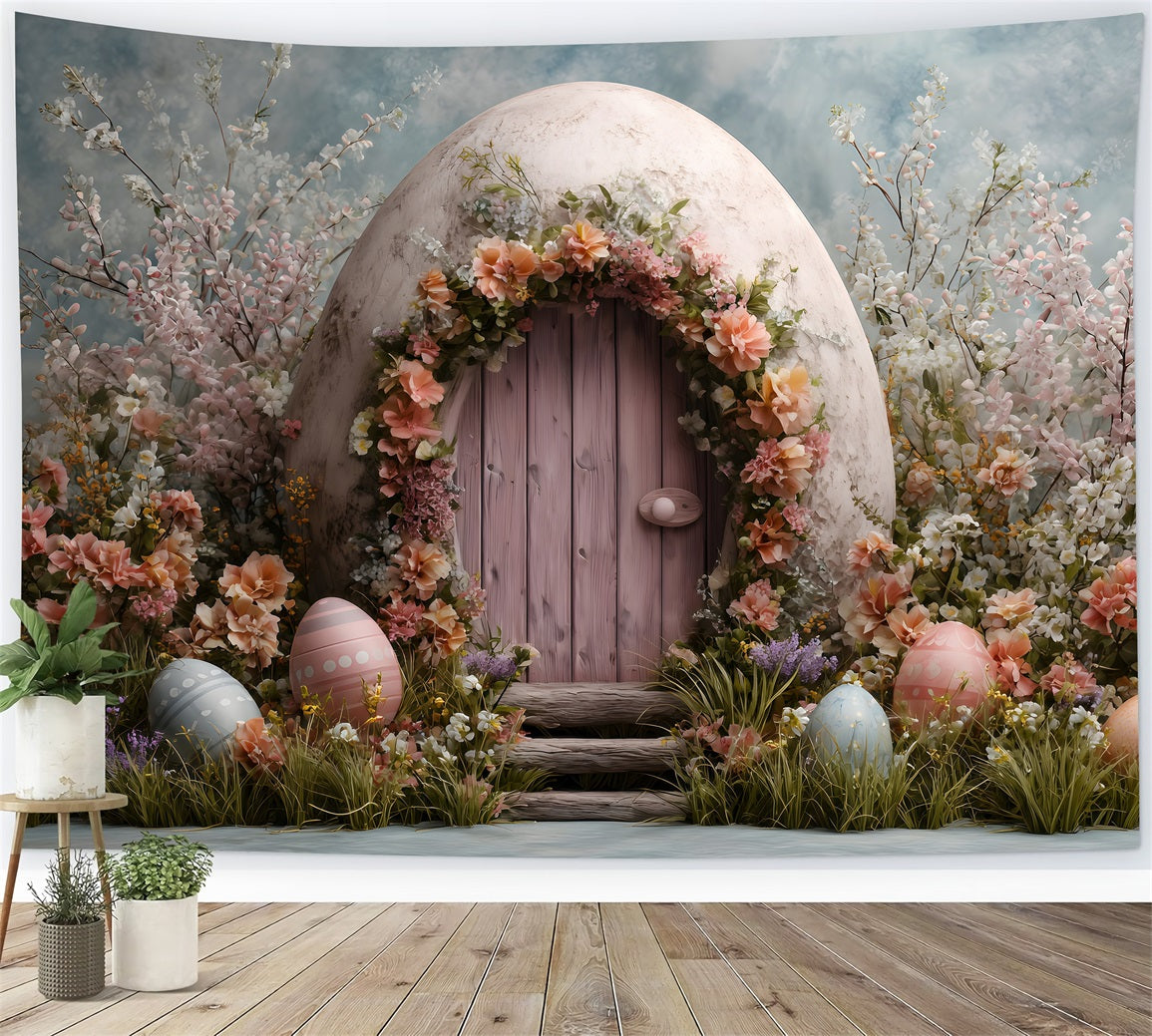 Toile de fond Photo Pâques Porte Rose Fleurs Œufs Par Magali