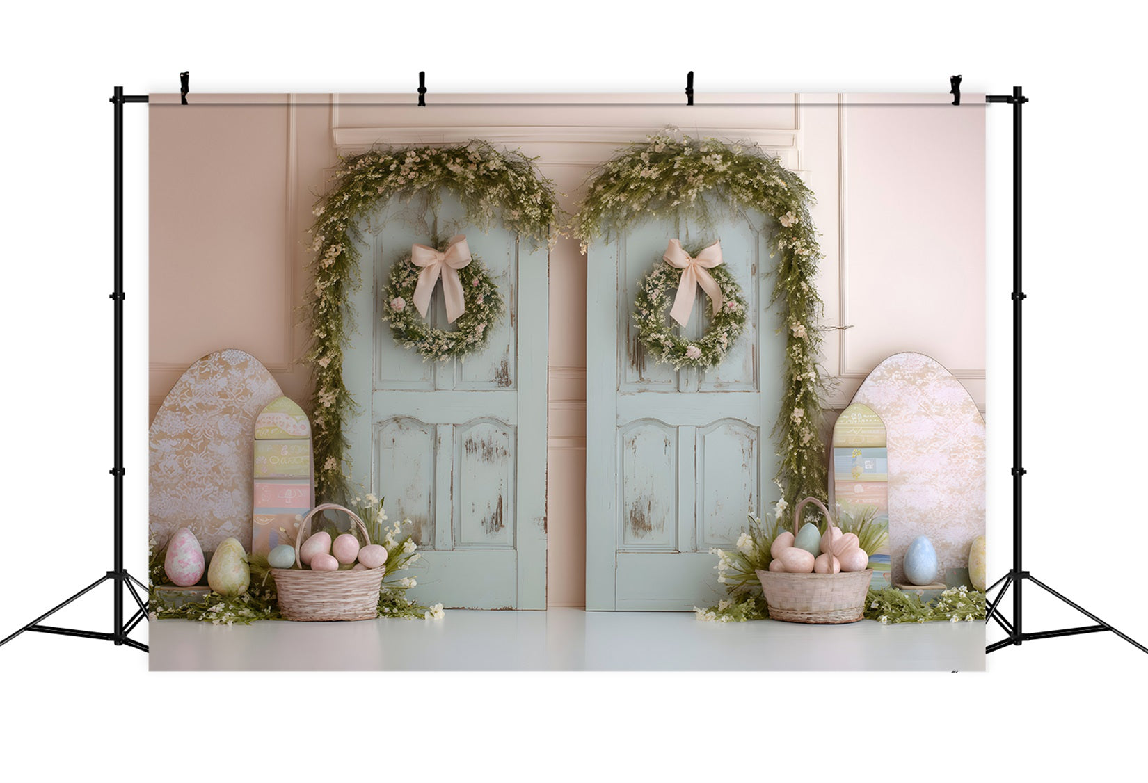 Toile de fond Pâques Portes Doubles Paniers Œufs Par Magali
