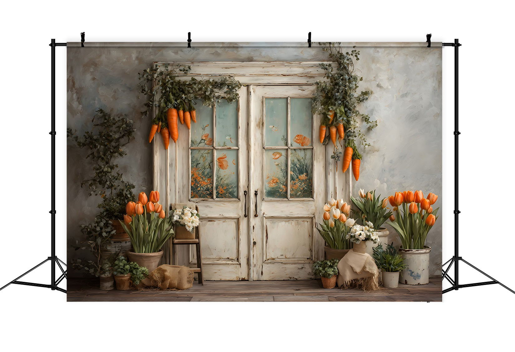 Fond Photo Pâques Guirlande Tulipees Marguerites Par Magali