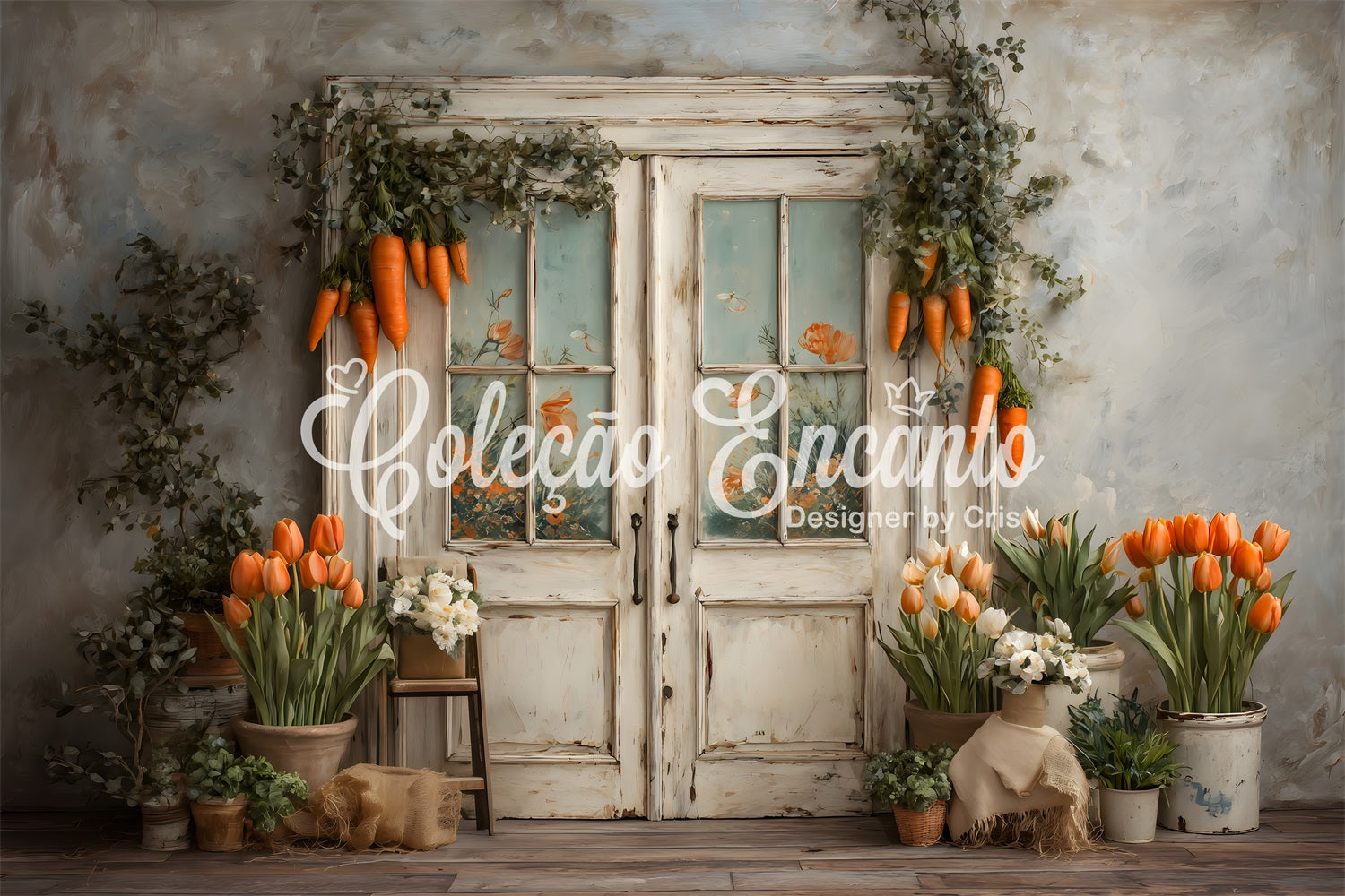 Fond Photo Pâques Guirlande Tulipees Marguerites Par Magali