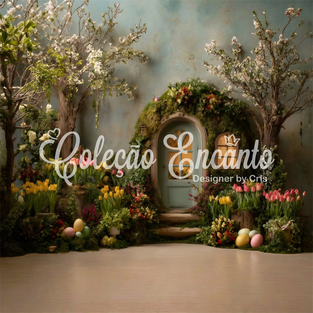 Toile de fond Pâques Arche Mousseuse Tulipees Œufs Par Magali