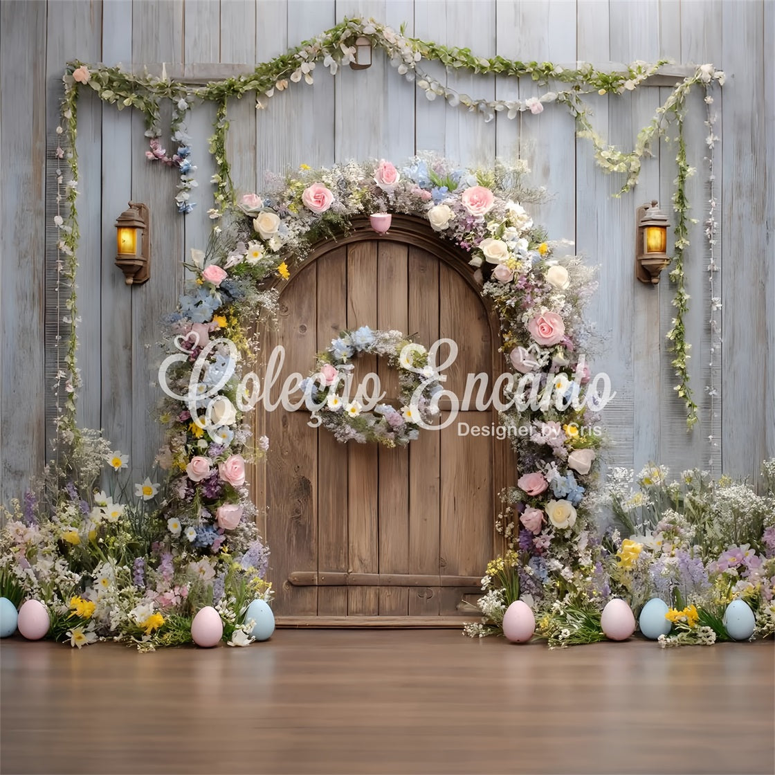 Toile de fond Photo Pâques Porte Bois Florale Rustique Par Magali