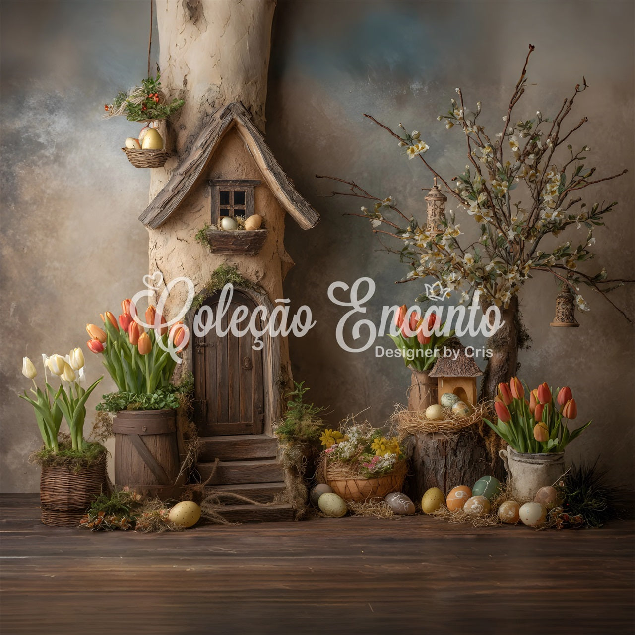 Fond Photo Pâques Cottage Rustique Nid Fleuri Par Magali