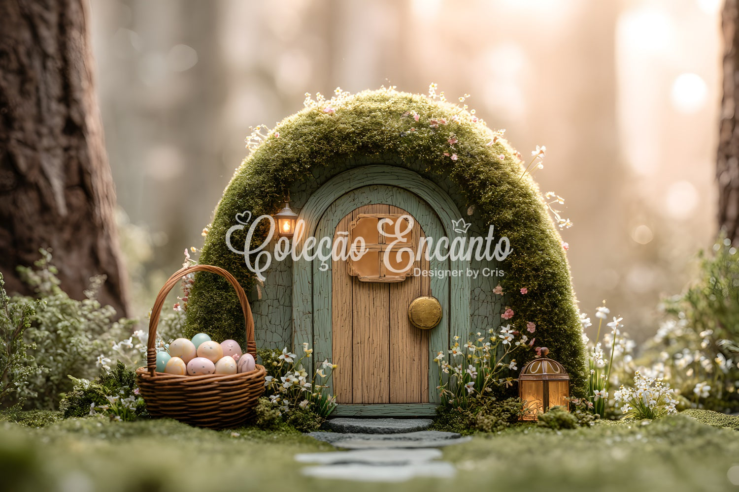 Fond Studio Pâques Cottage Fée Forêt Dorée Mousse Par Magali