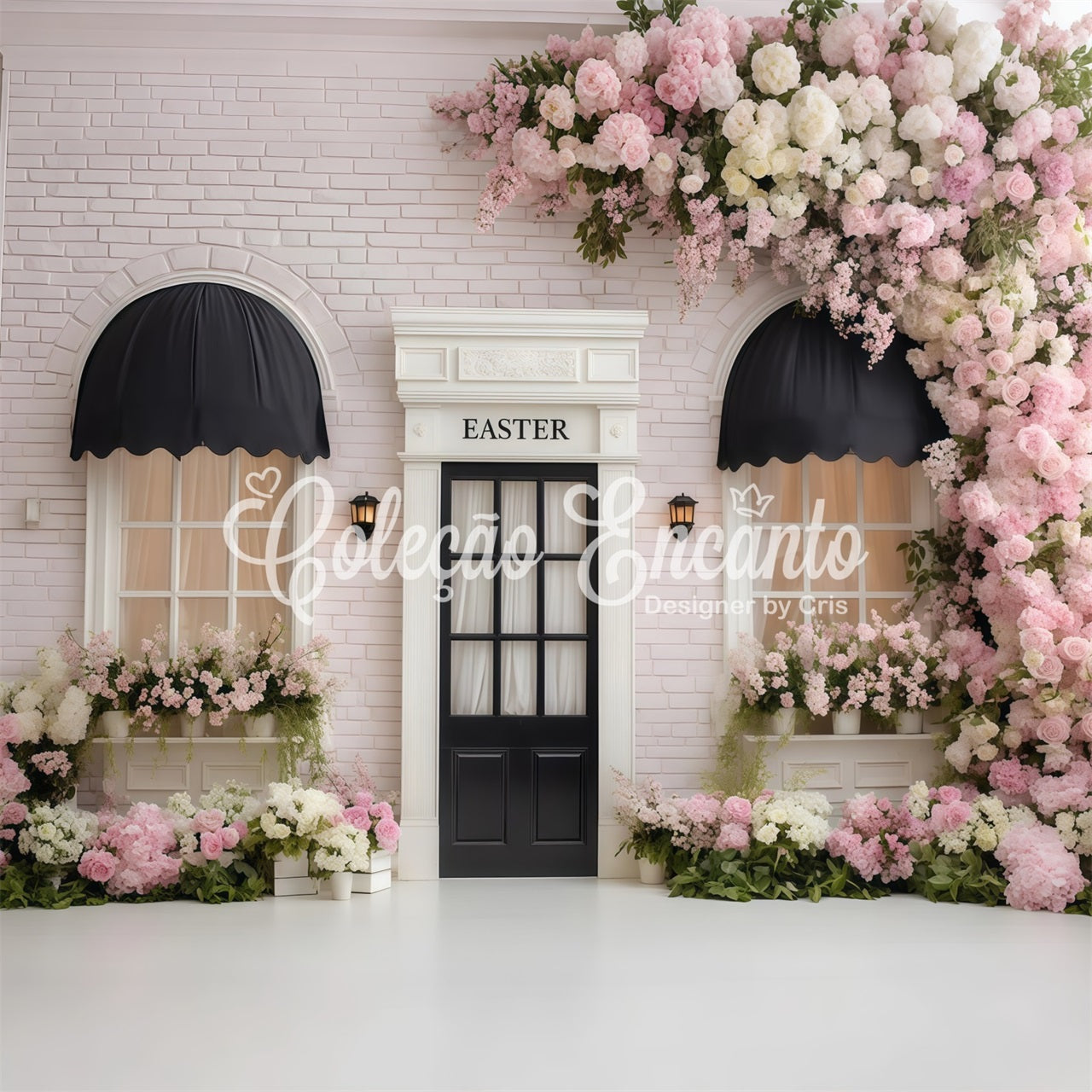 Toile de fond Pâques Porte Brique Fleurie Rose Par Magali