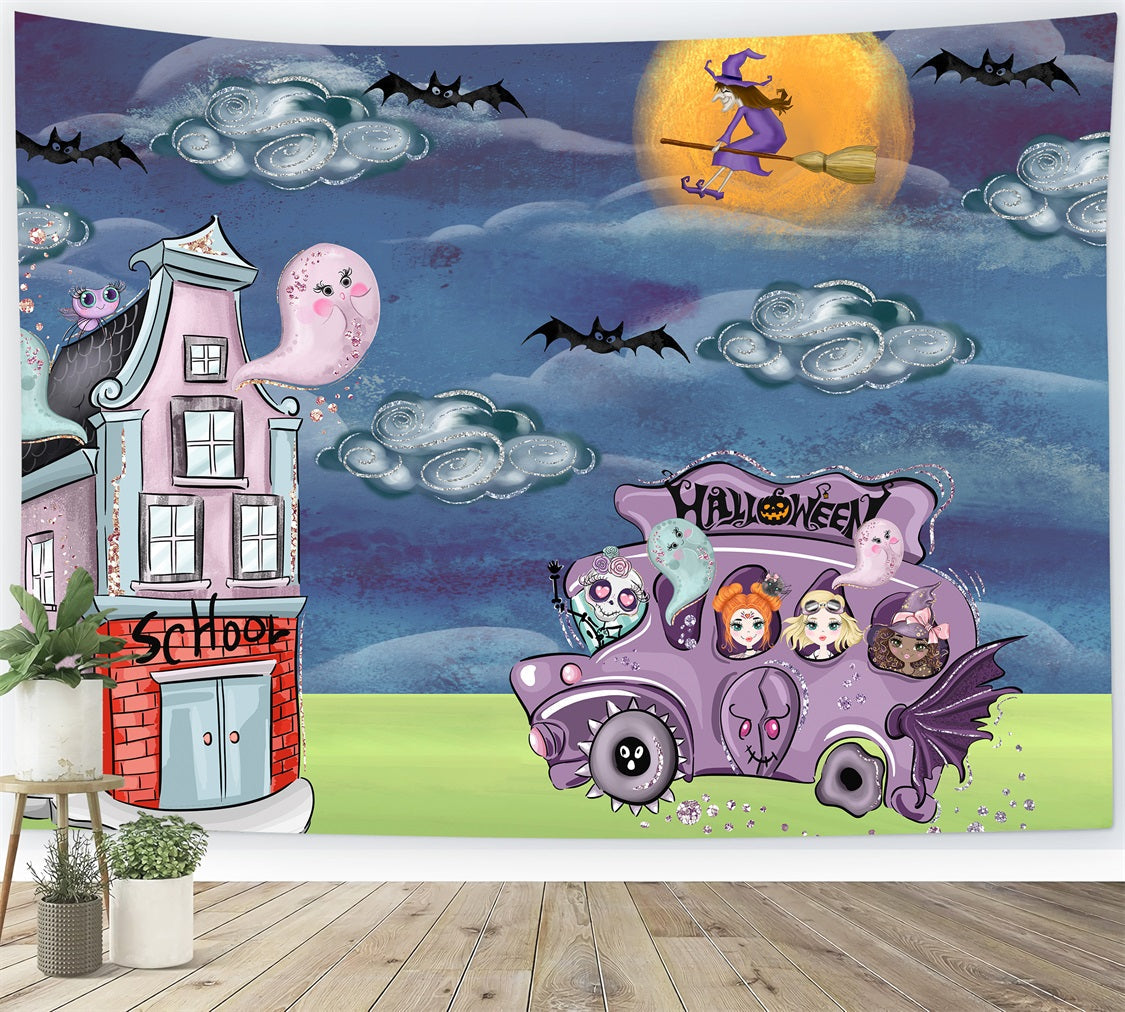 Toile de fond Nouveau-né Bus Effrayant Sorcière Lune Par Magali