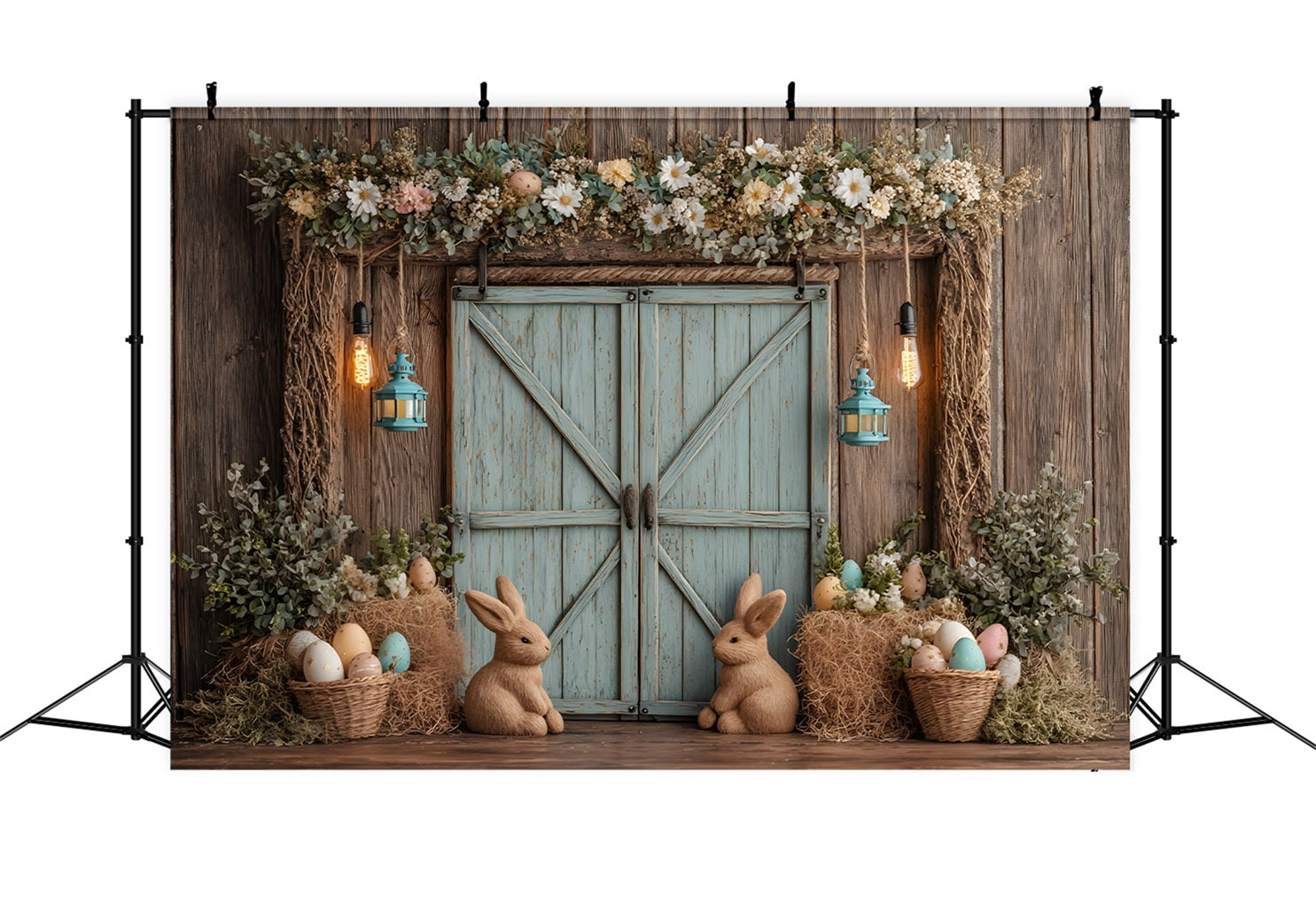 Toile de fond Pâques Porte Lapin Rustique Œufs Par Magali