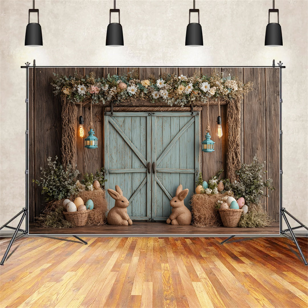 Toile de fond Pâques Porte Lapin Rustique Œufs Par Magali