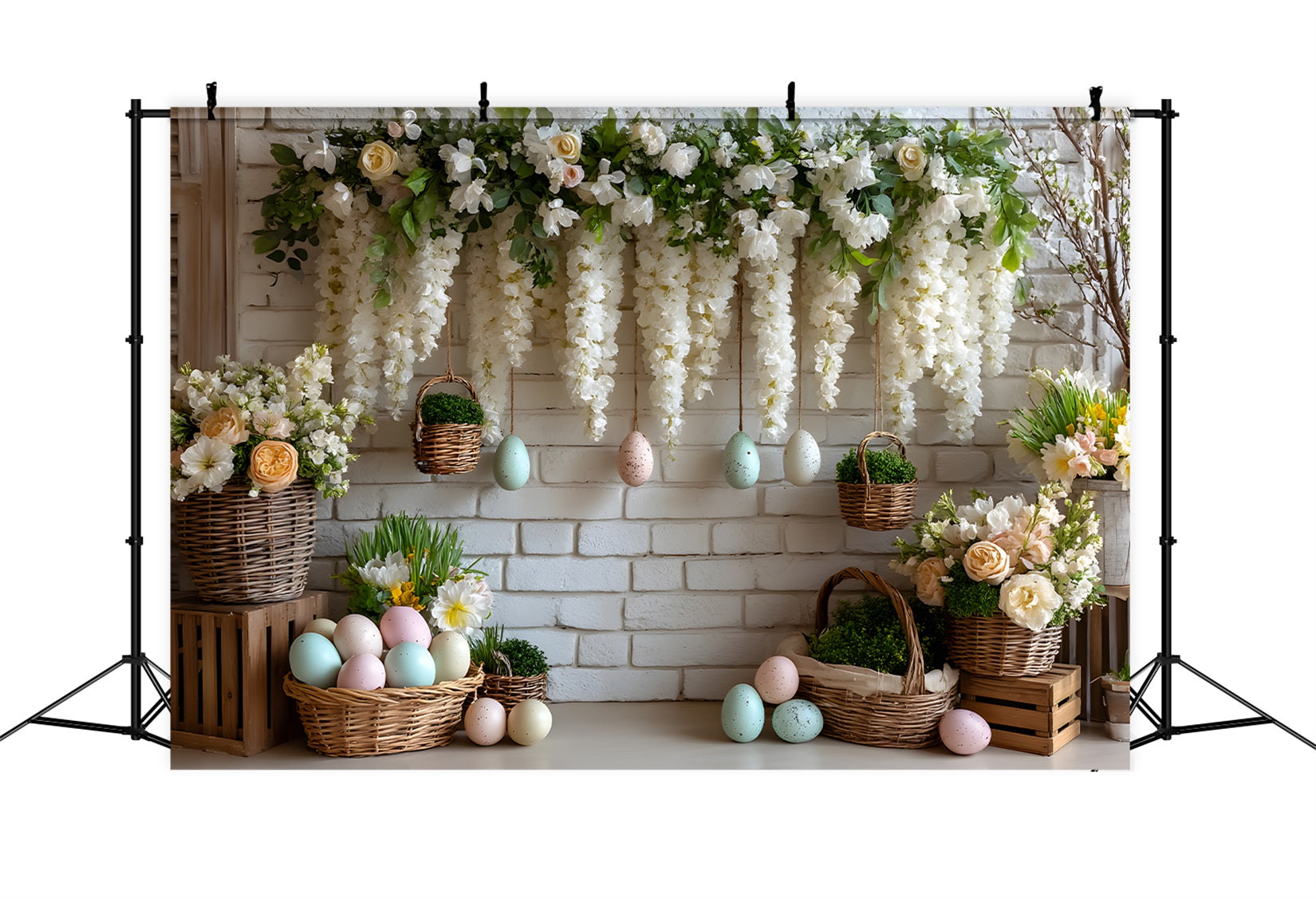 Toile de fond Pâques Mur Blanc Floral Œufs Par Magali