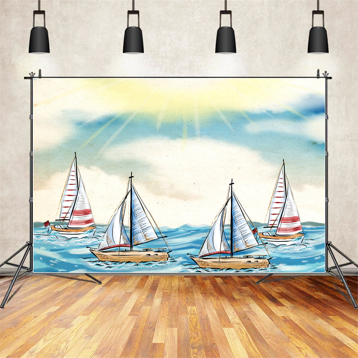Fond Studio Nouveau-né Voilier Océan Ensoleillé Horizon Par Magali