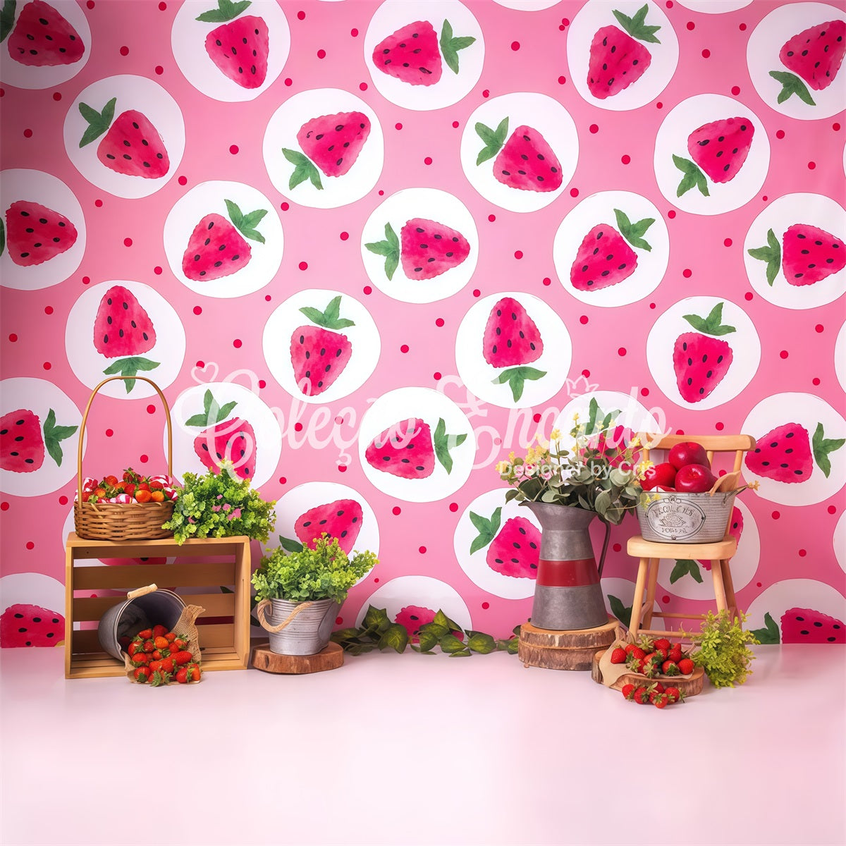 Fond Photo Nouveau-né Stand Ferme Pique-Nique Fraises Roses Par Magali
