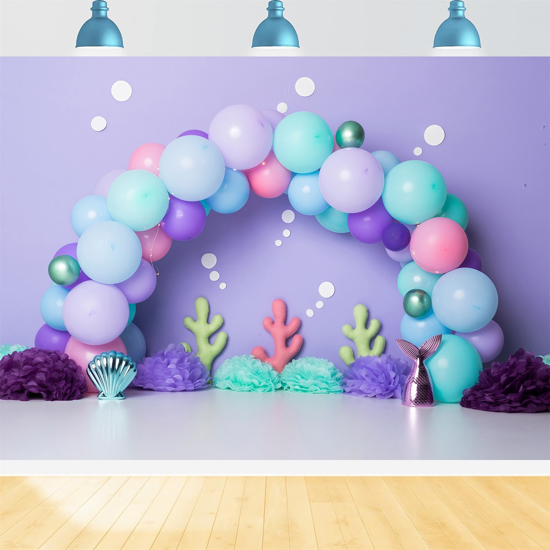 Fond Studio Nouveau-né Décor Corail Sirène Pastel Ballons Par Magali