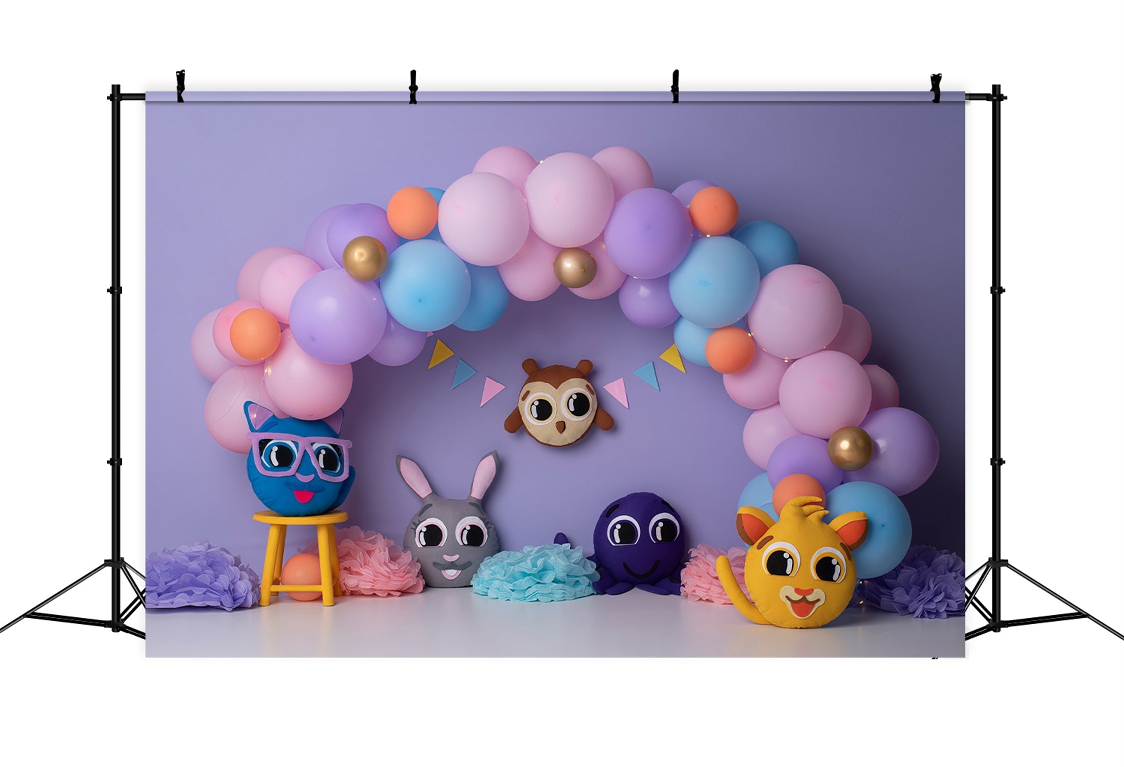 Toile de fond Photo Nouveau-né Arche Ballons Animaux Dessin Animé Pastel Par Magali