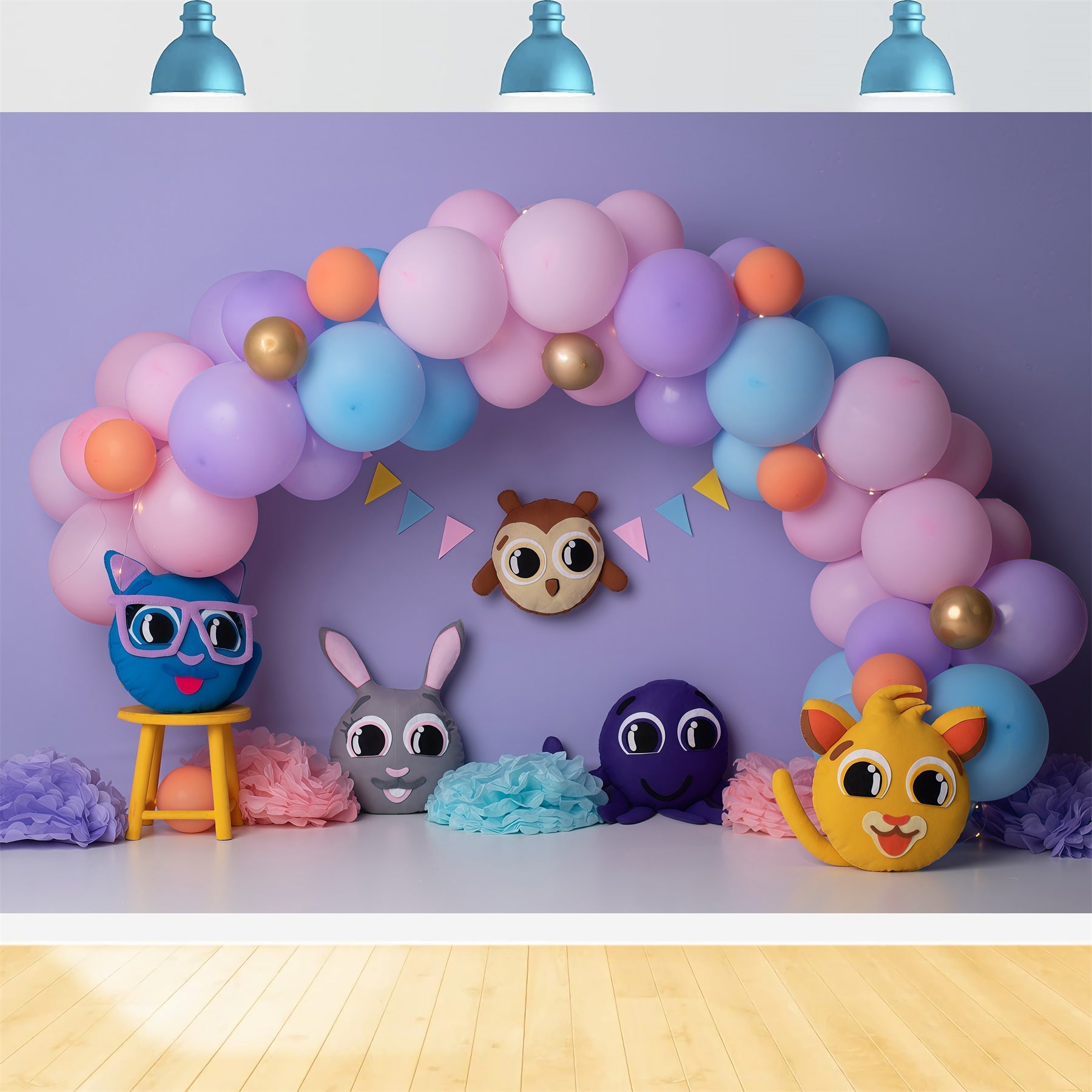 Toile de fond Photo Nouveau-né Arche Ballons Animaux Dessin Animé Pastel Par Magali