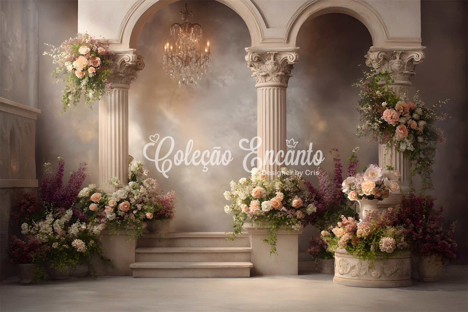 Fond Studio Fête des Mères Colonnes Pierre Classiques Florales Par Magali