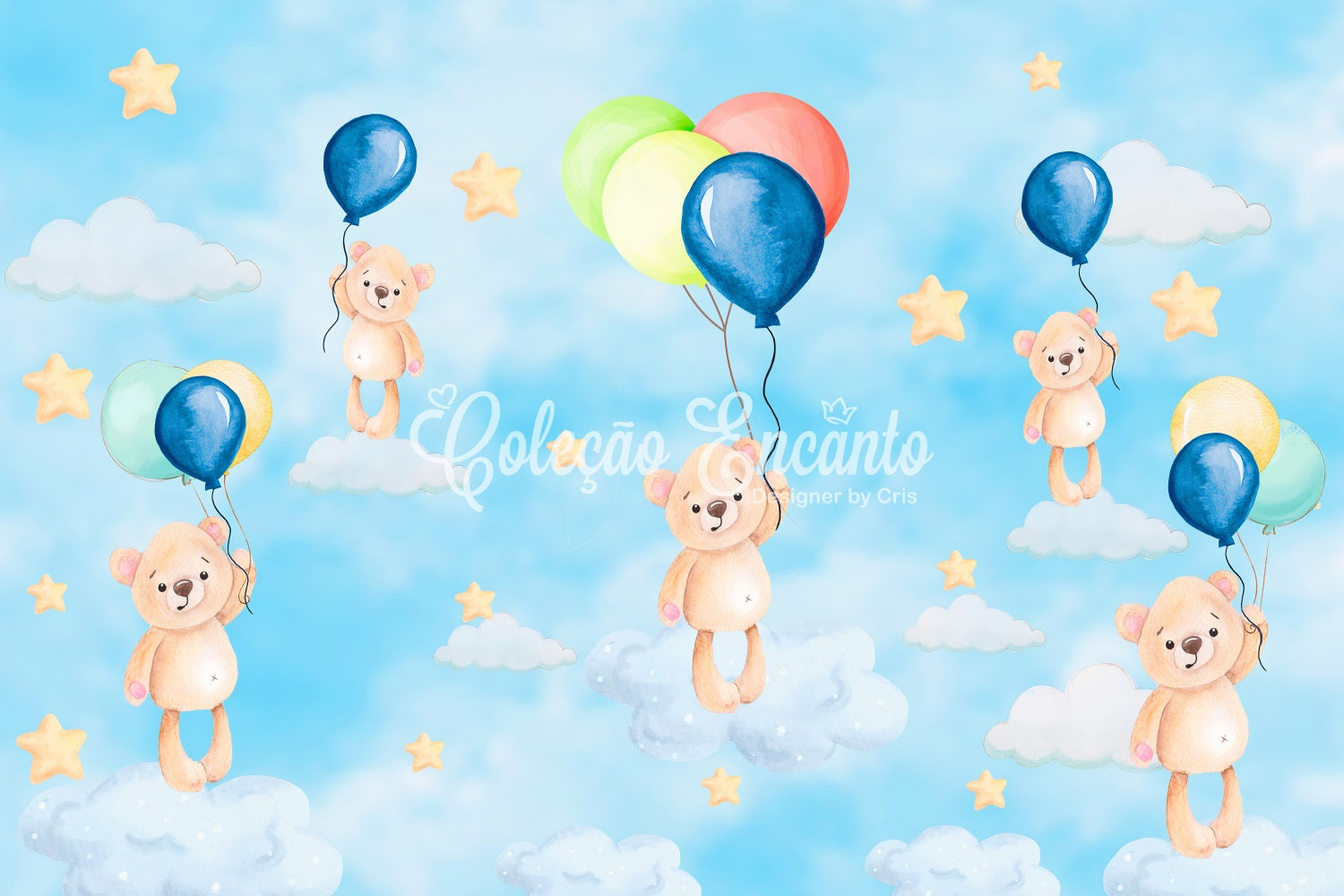 Toile de fond Nouveau-né Rêve Ballon Ourson Flottant Ciel Par Magali
