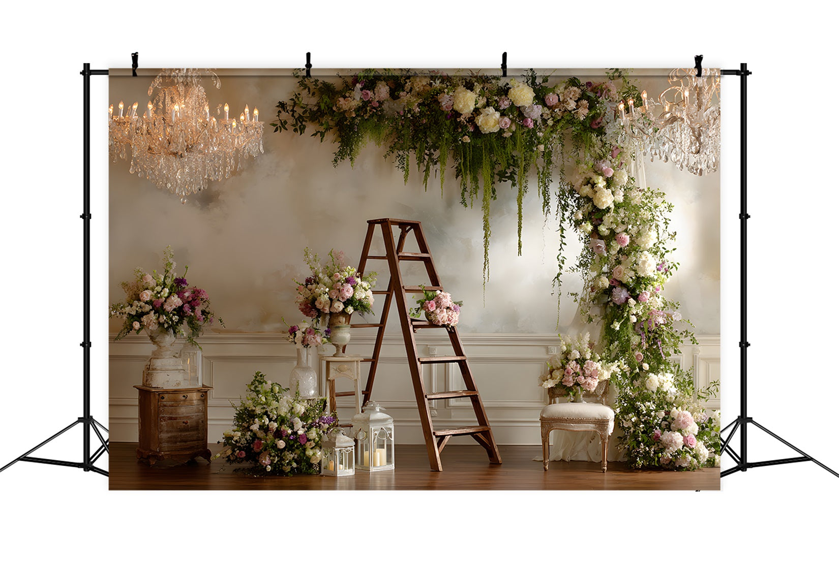 Toile de fond Fête des Mères Arche Florale Luxuriante Avec Échelle Par Magali