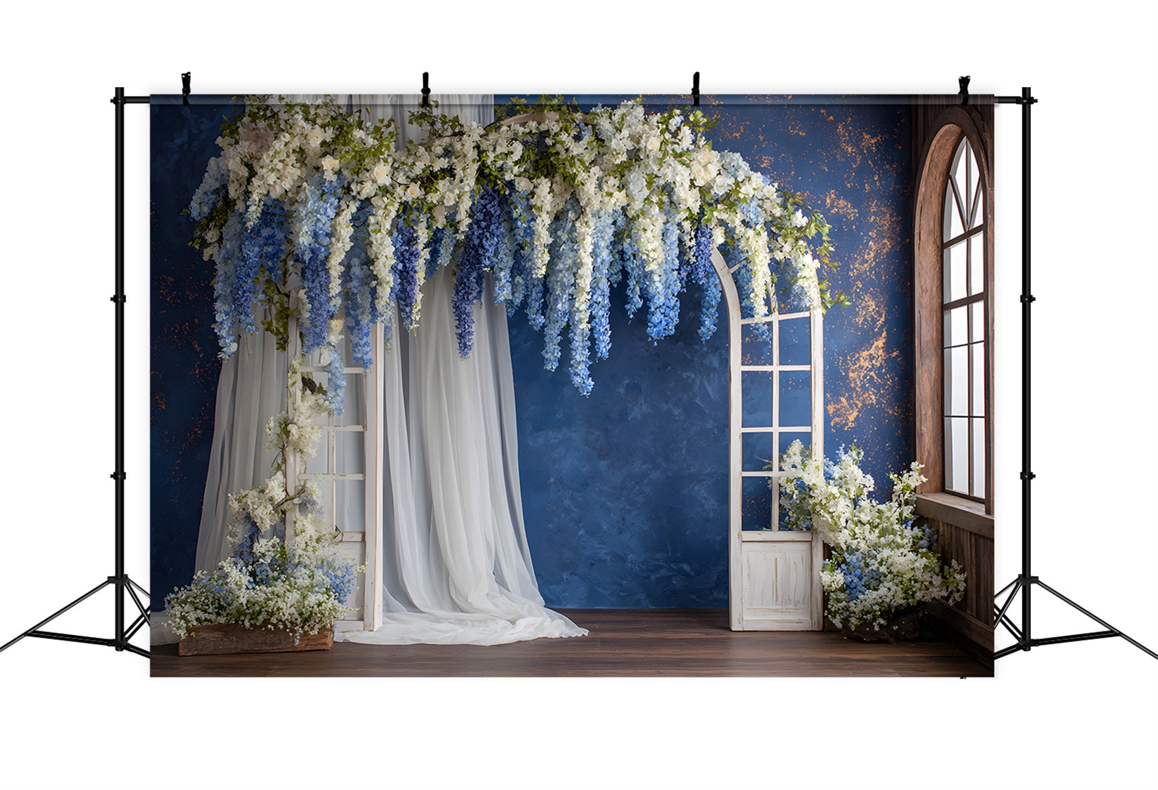Toile de fond Fête des Mères Arche Florale Bleue Arrangement Par Magali