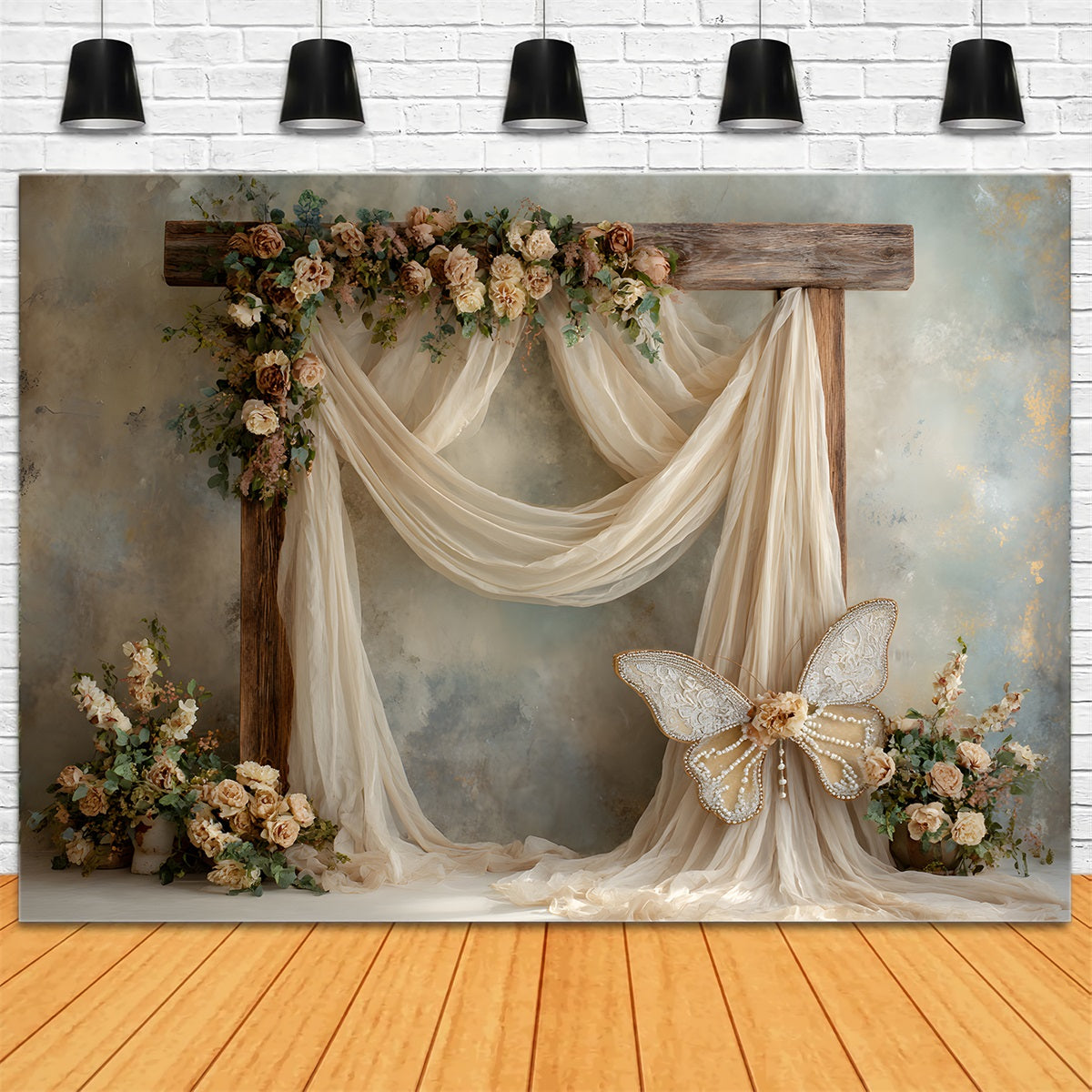 Toile de fond Studio Fête des Mères Arche Bois Rustique Fleurs Par Magali