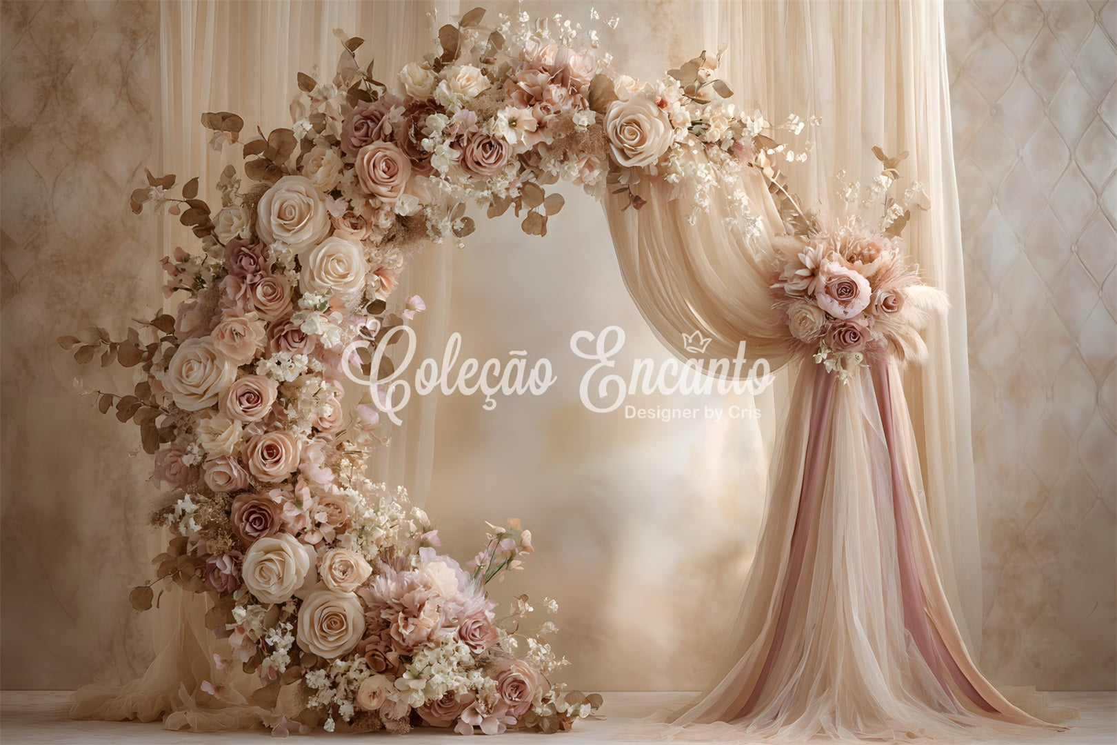 Toile de fond Photo Fête des Mères Arche Florale Roses Crème Élégantes Par Magali