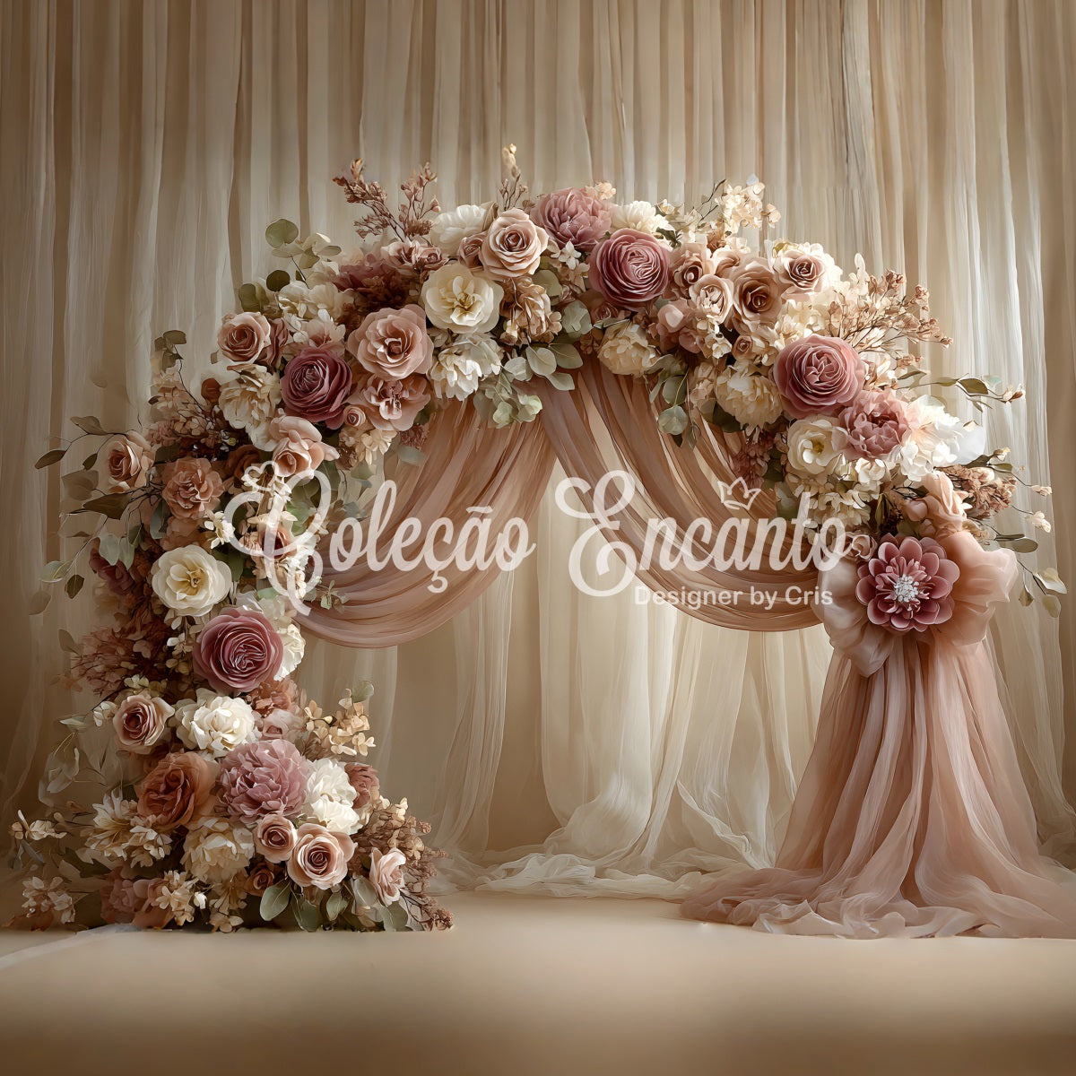 Fond Photo Fête des Mères Arche Roses Blush Rideaux Drapés Par Magali