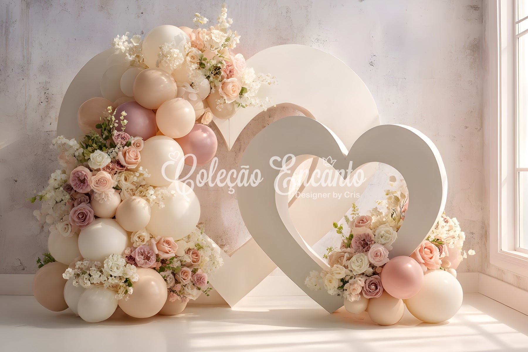 Toile de fond Studio Fête des Mères Ballons Cœur Fleurs Par Magali