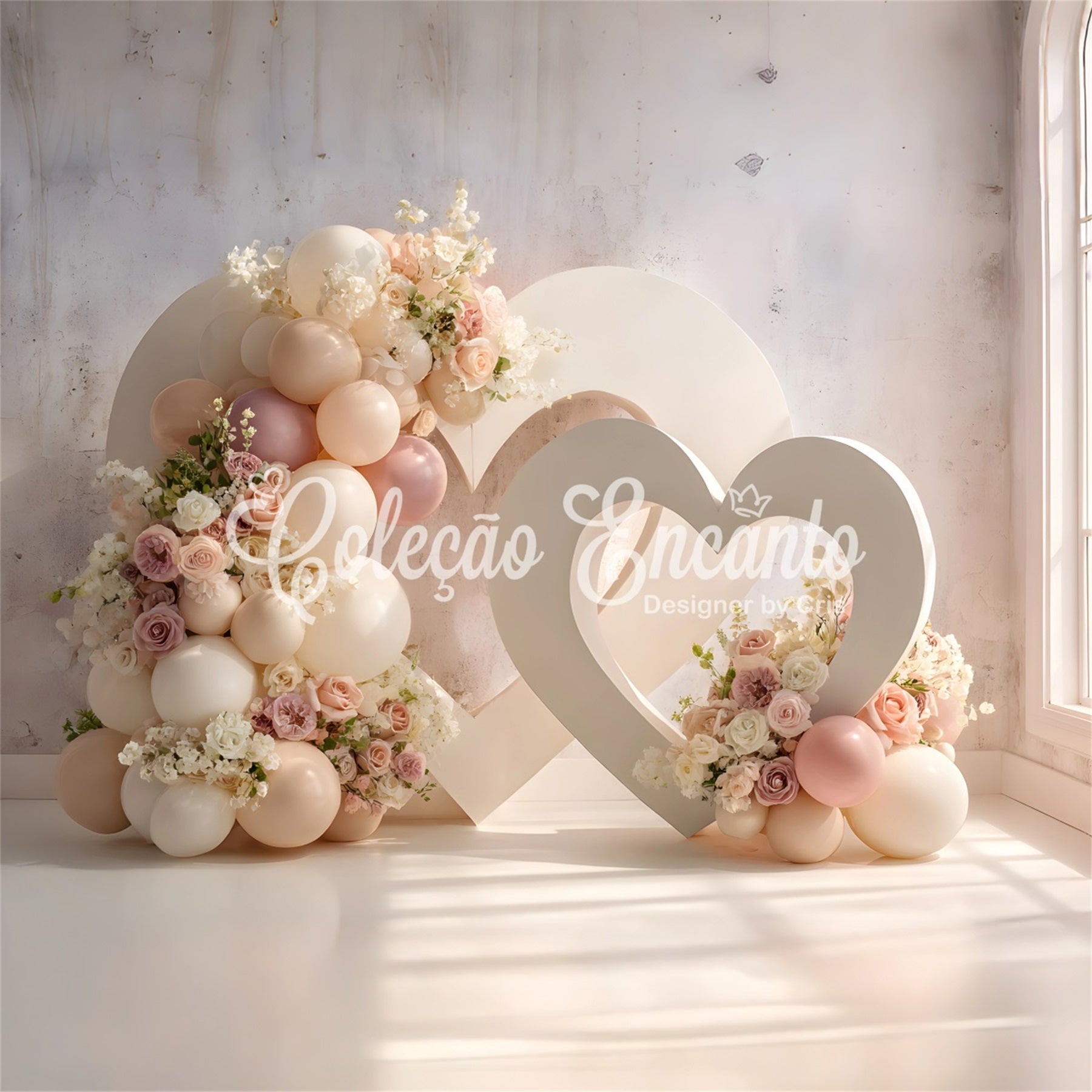 Toile de fond Studio Fête des Mères Ballons Cœur Fleurs Par Magali