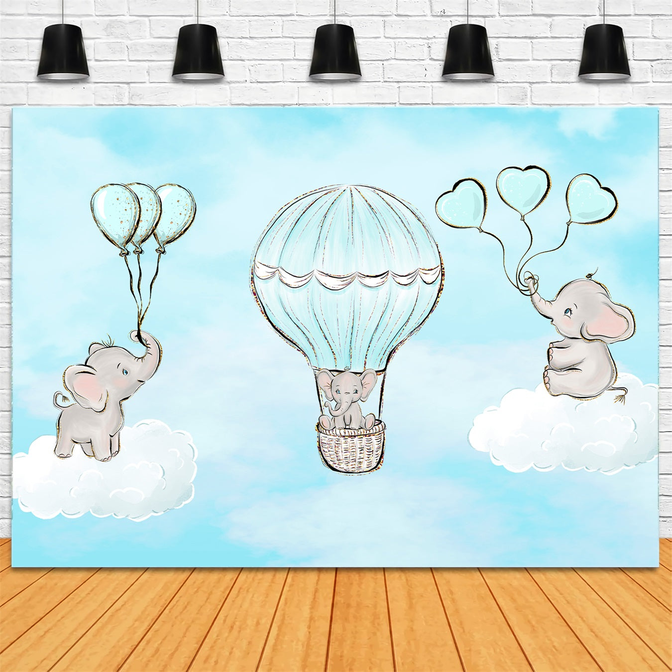 Toile de fond Photo Nouveau-né Balade Ballon Nuage Bébé Éléphant Par Magali