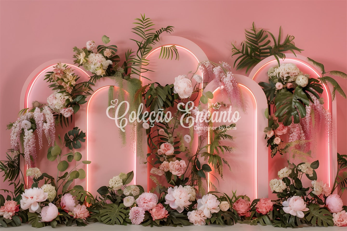 Toile de fond Fête des Mères Arches Néon Fleurs Tropicales Par Magali