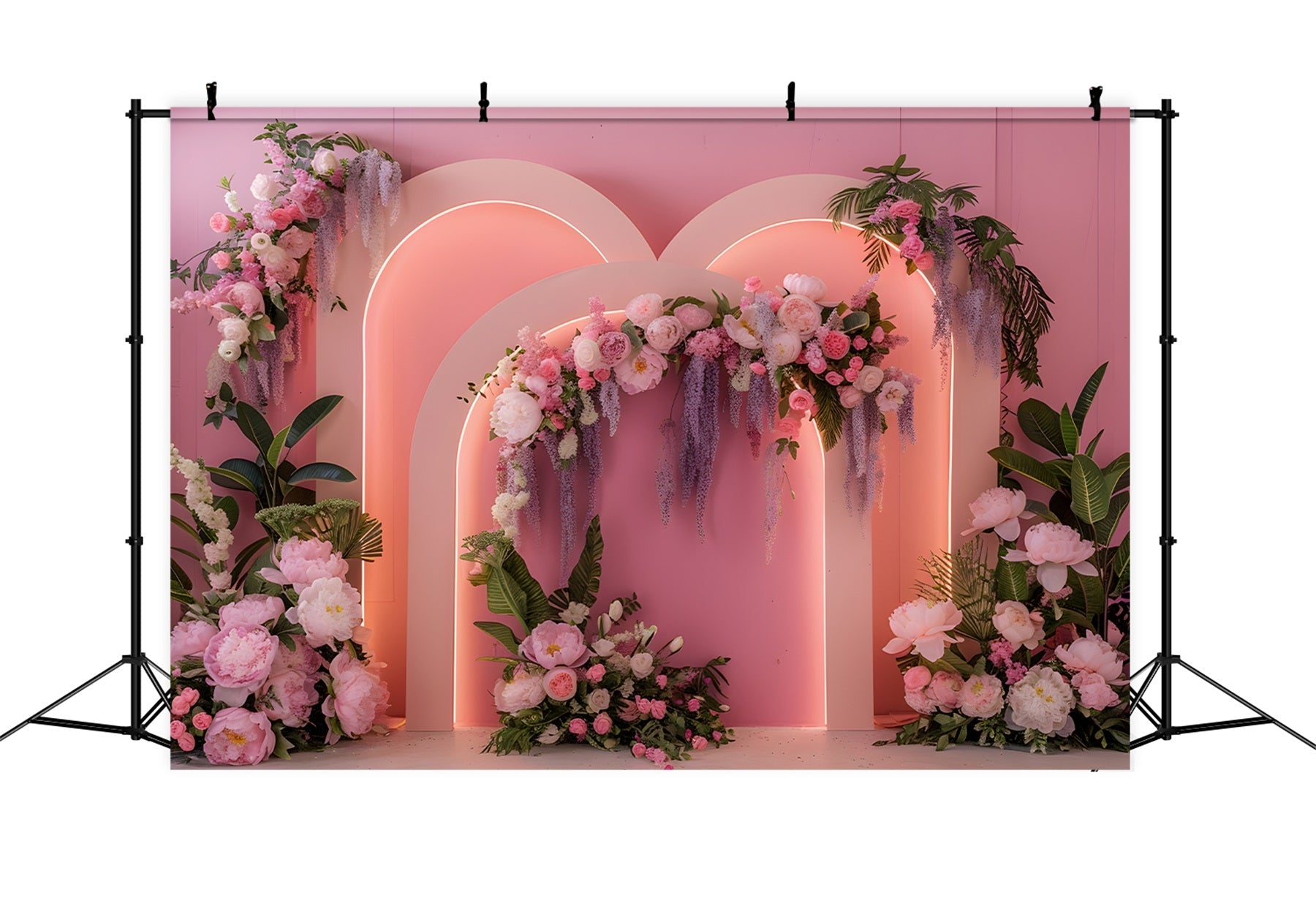 Toile de fond Photo Fête des Mères Arche Florale Néon Rose Par Magali