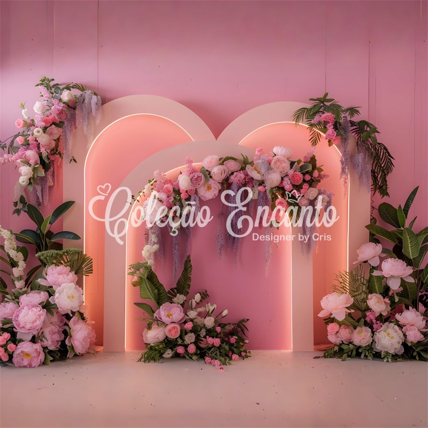 Toile de fond Photo Fête des Mères Arche Florale Néon Rose Par Magali
