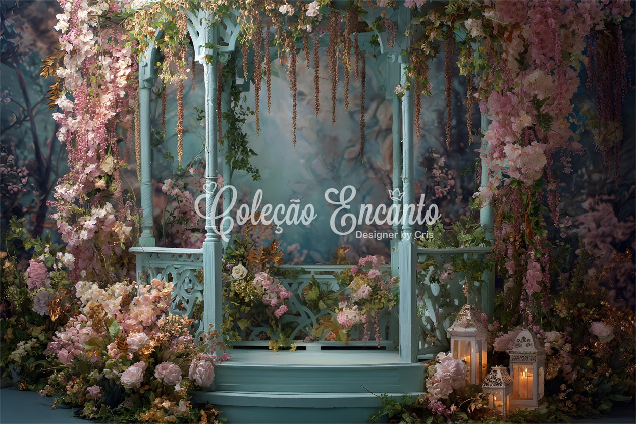 Toile de fond Studio Fête des Mères Gazebo Rustique Entouré Fleurs Par Magali
