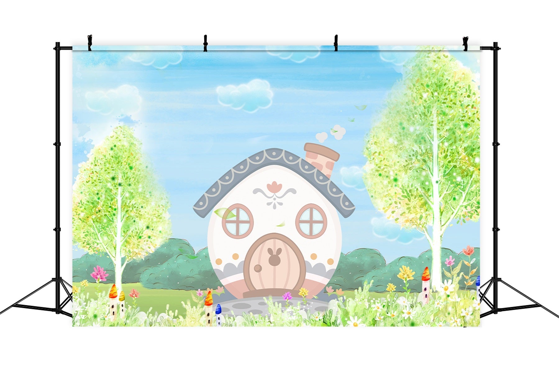 Toile de fond Nouveau-né Cottage Lapin Pastel Jardin Printemps Par Magali