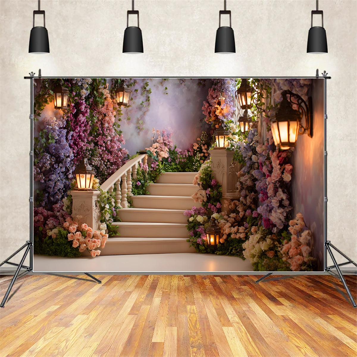 Toile de fond Fête des Mères Chemin Lanternes Fleurs Fantaisie Par Magali
