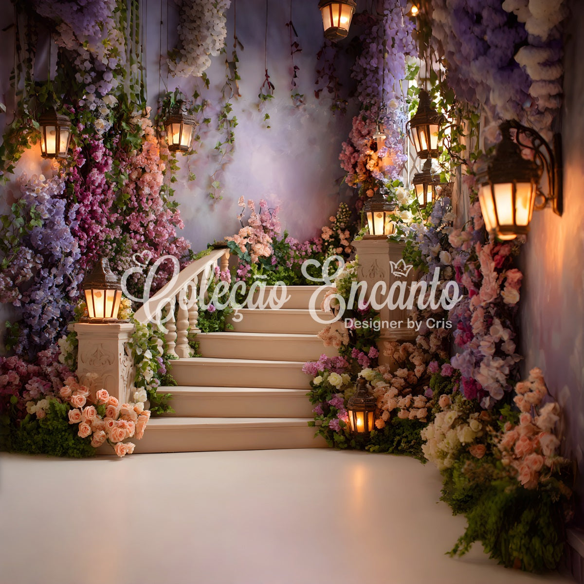 Toile de fond Fête des Mères Chemin Lanternes Fleurs Fantaisie Par Magali