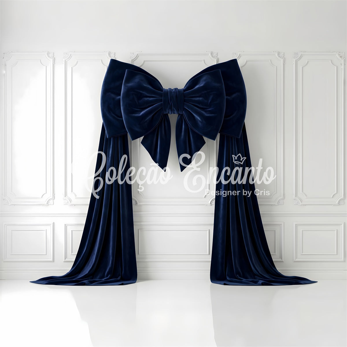 Toile de fond de Noël avec nœud en velours bleu marine et panneaux blancs pour séance photo CEM65-116