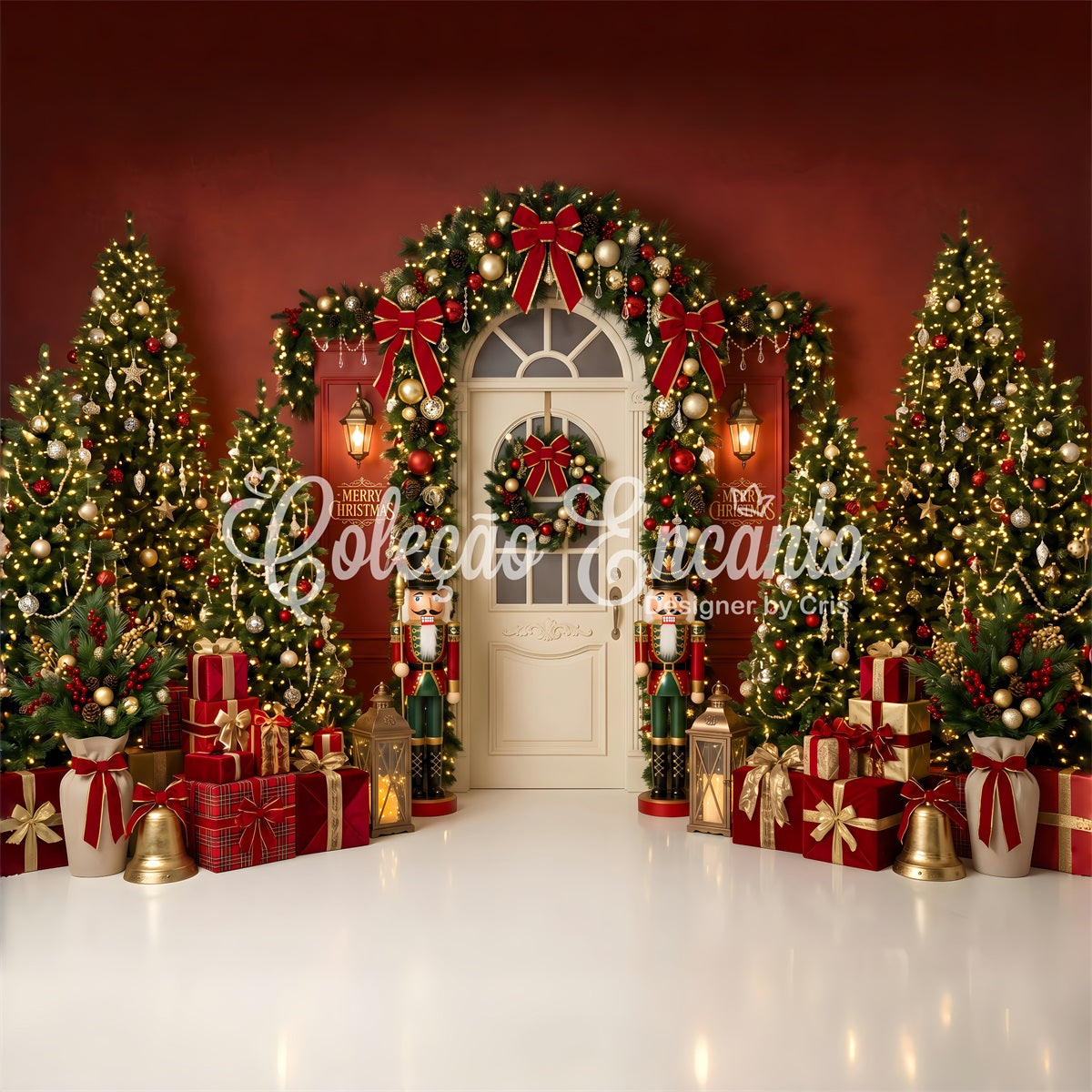 Toile de fond Casse-Noisette de Noël avec entrée rouge et cadeaux CEM65-196