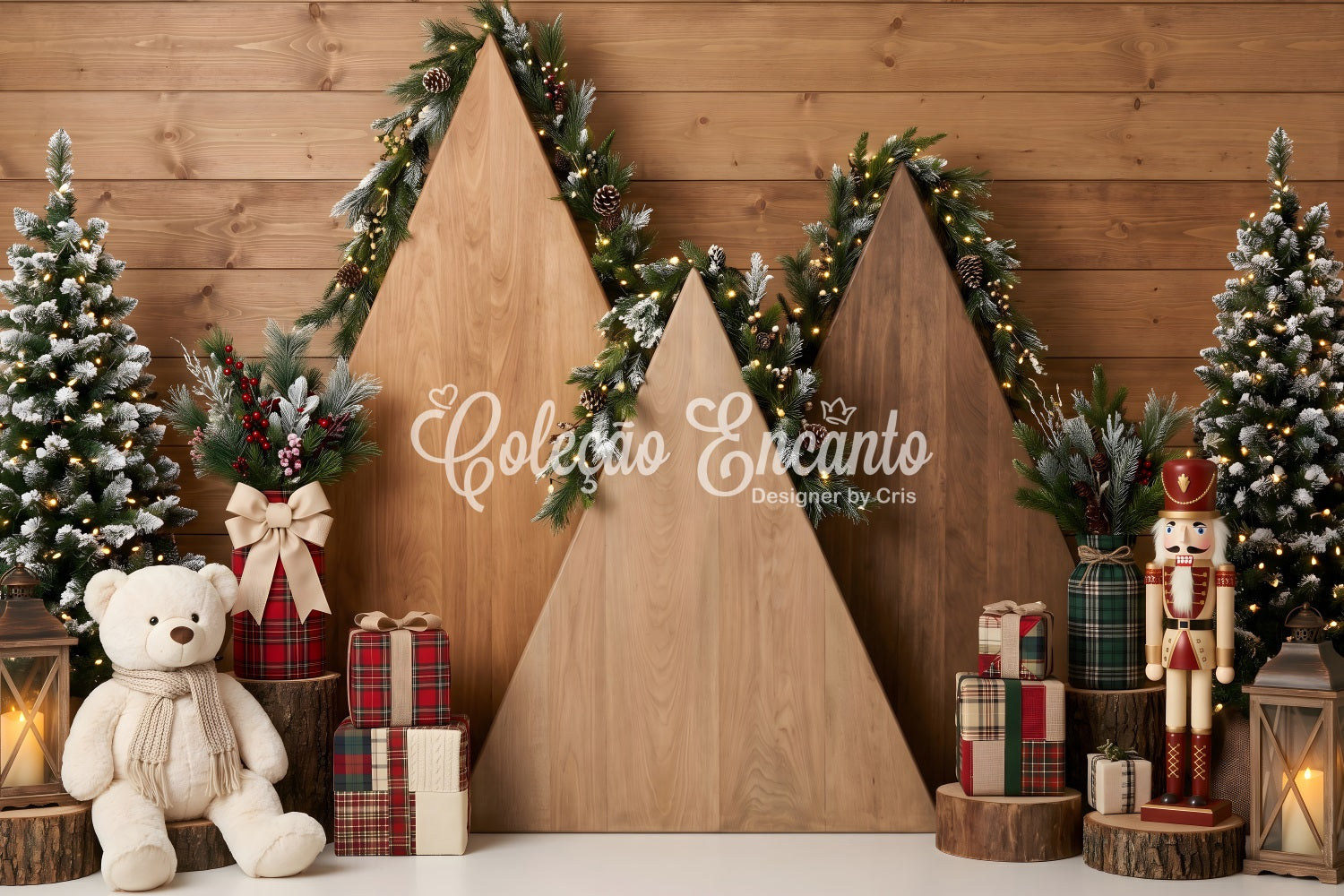 Toile de fond de Noël format 20 × 10 avec arche de maison rustique en bois CEM65-205