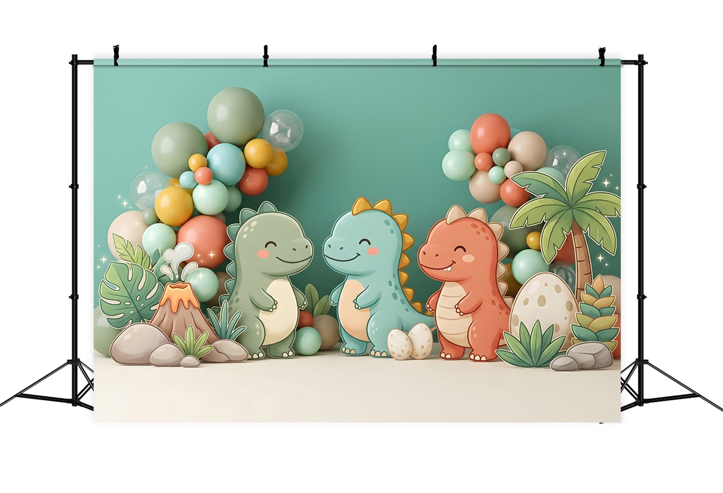 Toile de fond pour enfant avec dinosaure mignon volcan et ballons CEM65-26