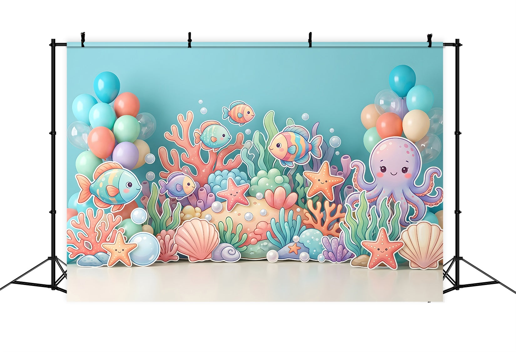 Toile de fond photo pour enfant avec poissons pieuvre et coraux océaniques CEM65-67