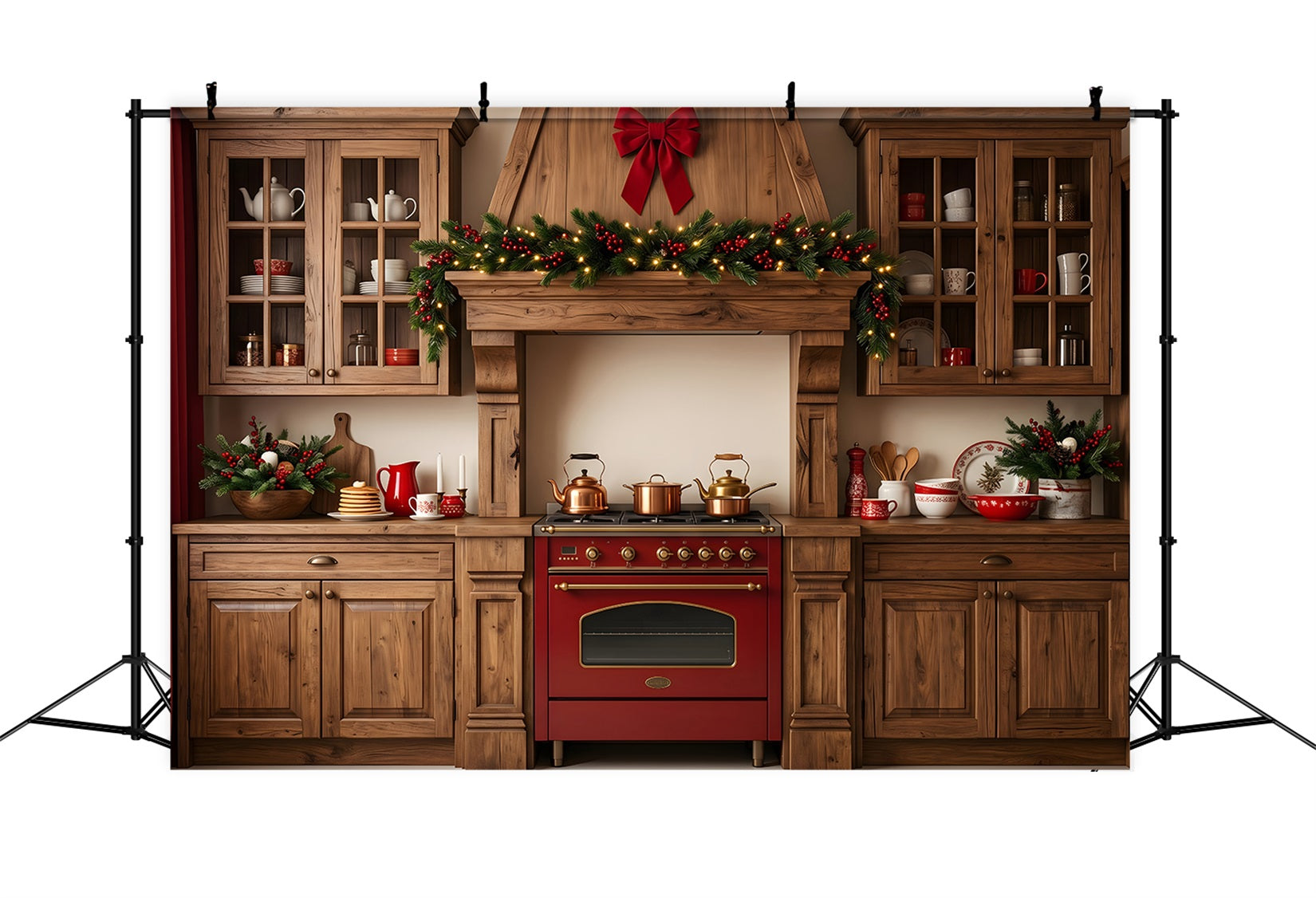 Toile de fond de cuisine de Noël avec pin et guirlande rustique CEM65-96