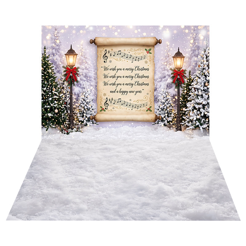 Toile de Fond Parchemin de Chant de Noël + Toile de Sol Neige Blanche Texturée CEMCBS65-18